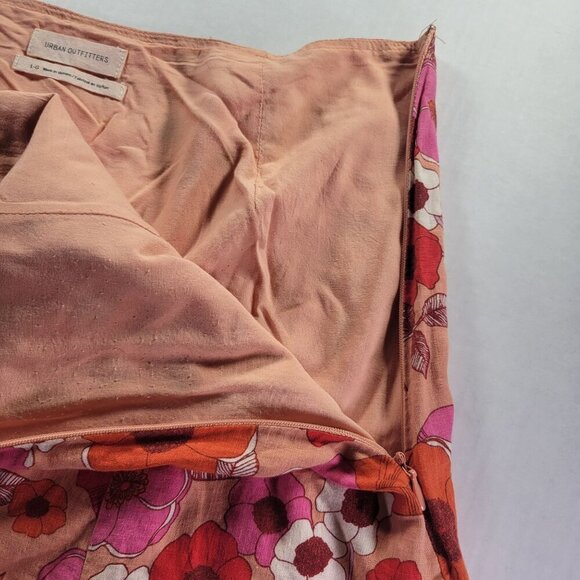 Urban Outfitters Floral Linen Blend Mini Skirt Lined  Size L Red Pink Orange - Picture 5 of 10